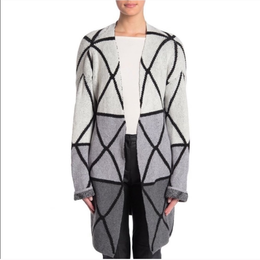 NEW Joseph A Gray Combo Ombré Grid Print Cardigan